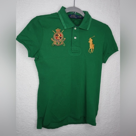 Polo Ralph Lauren Other - Polo Ralph Lauren Shirt Girls sz M Green Slim Fit Rugby Polo Pony Crest Sport